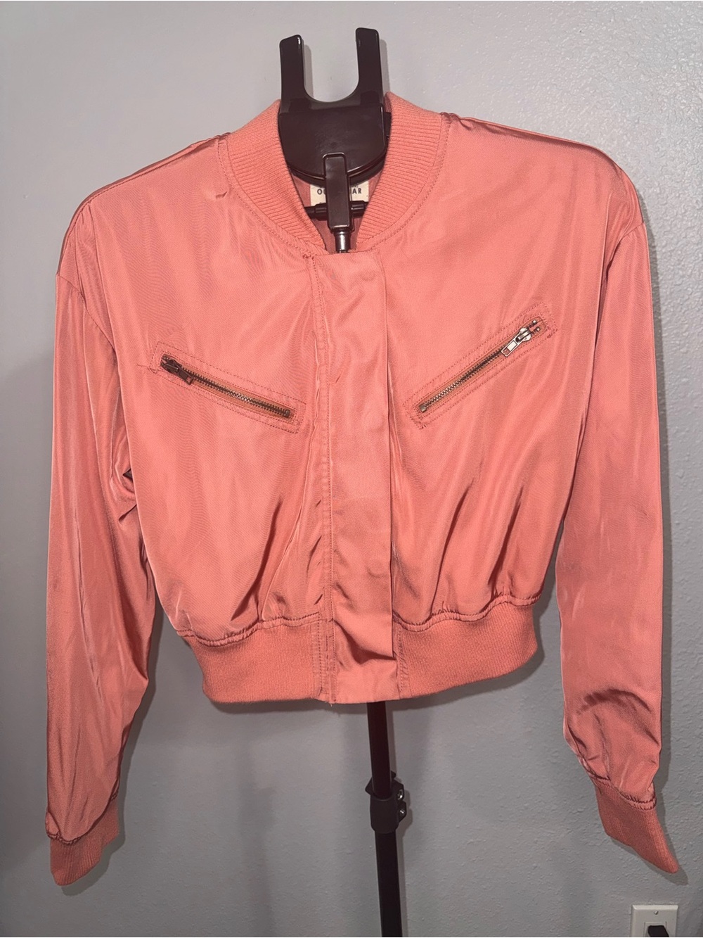 Ashley By 26 International Coral Pink Cropped Bomber Jacket